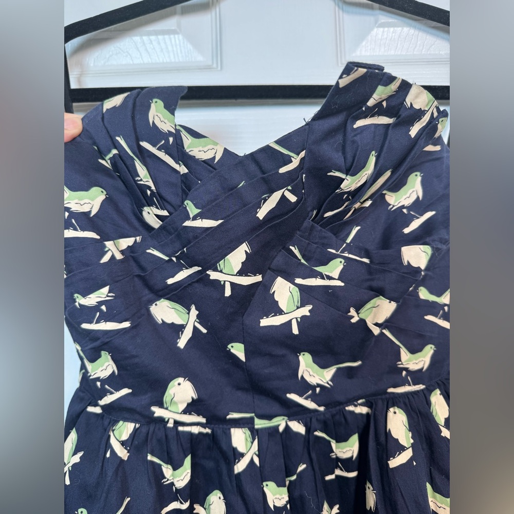 Anthro Porridge Bird Print Strapless Mini Dress Navy Cotton Size 4 - Picture 2 of 6